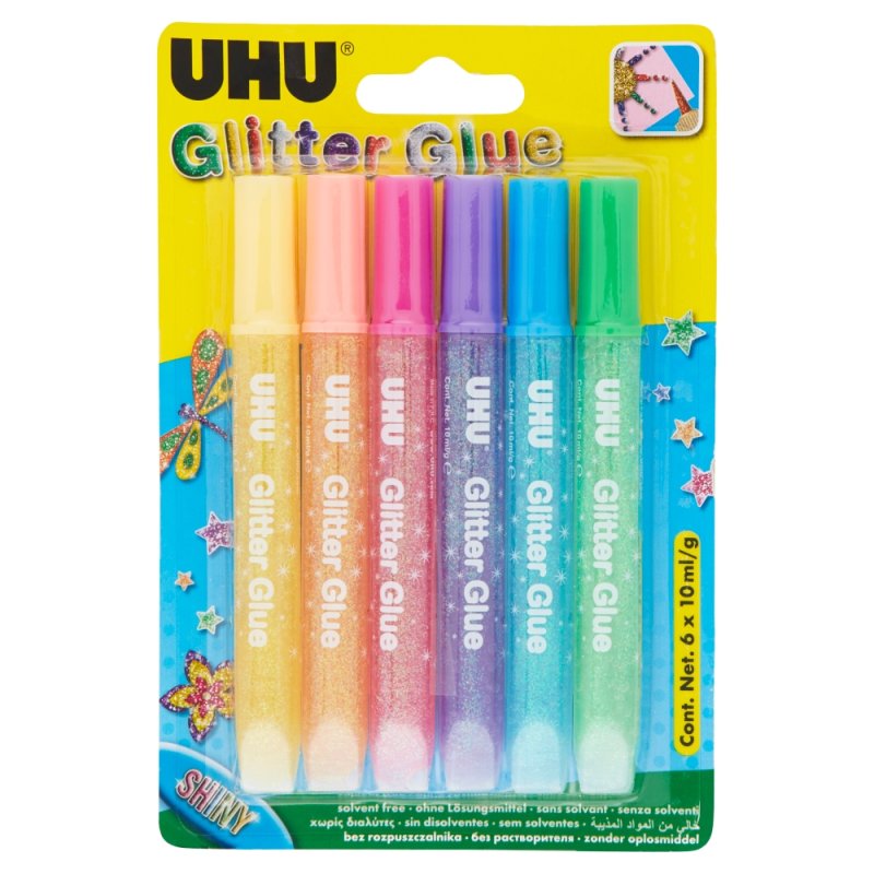 UHU Colle scintillante Glitter Glue Shiny, contenu:6 x 10 ml
