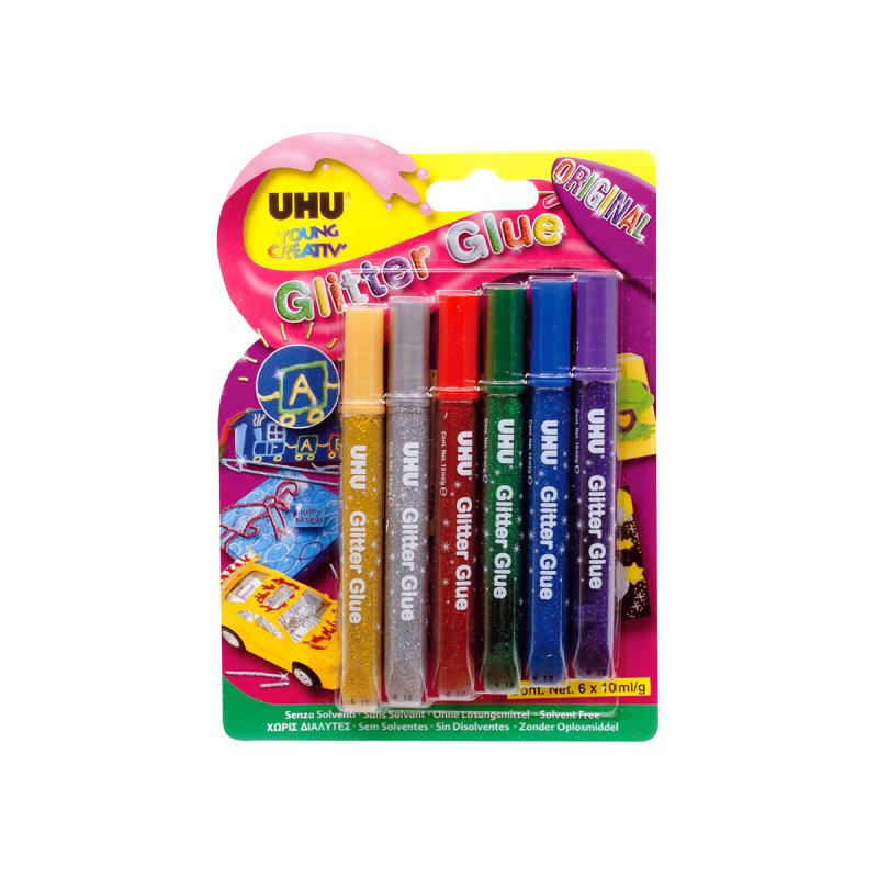 UHU Colle scintillante Glitter Glue Original, contenu:6x10ml