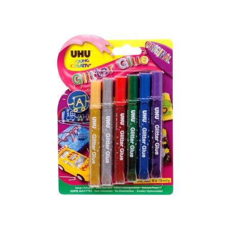 UHU Colle scintillante Glitter Glue Original, contenu:6x10ml
