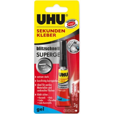 UHU Colle instantanée blitzschnelle SUPERGEL, 3 g,
