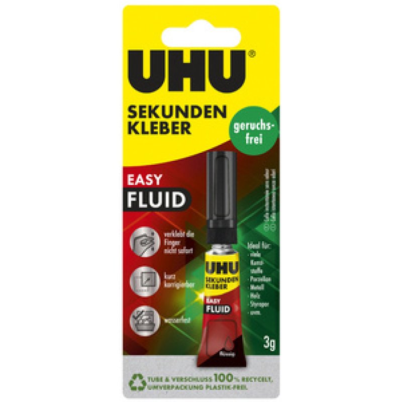 UHU Colle instantanée EASY FLUID, sans solvant, tube de 3 g