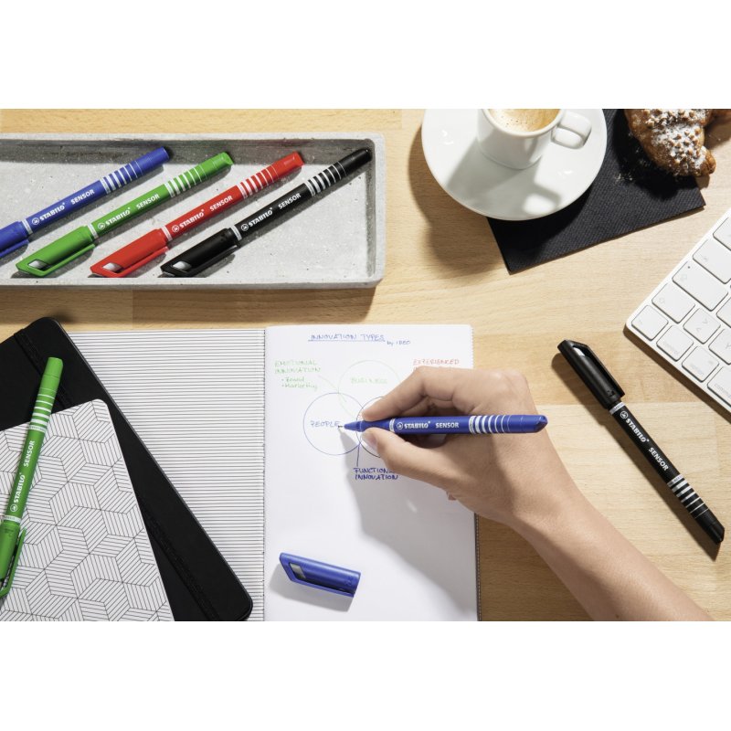 STABILO Feutre à pointe fine sensor F, tracé: 0,3 mm, bleu