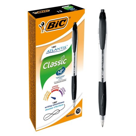 BIC Stylo à bille rétractable Atlantis Classic, noir