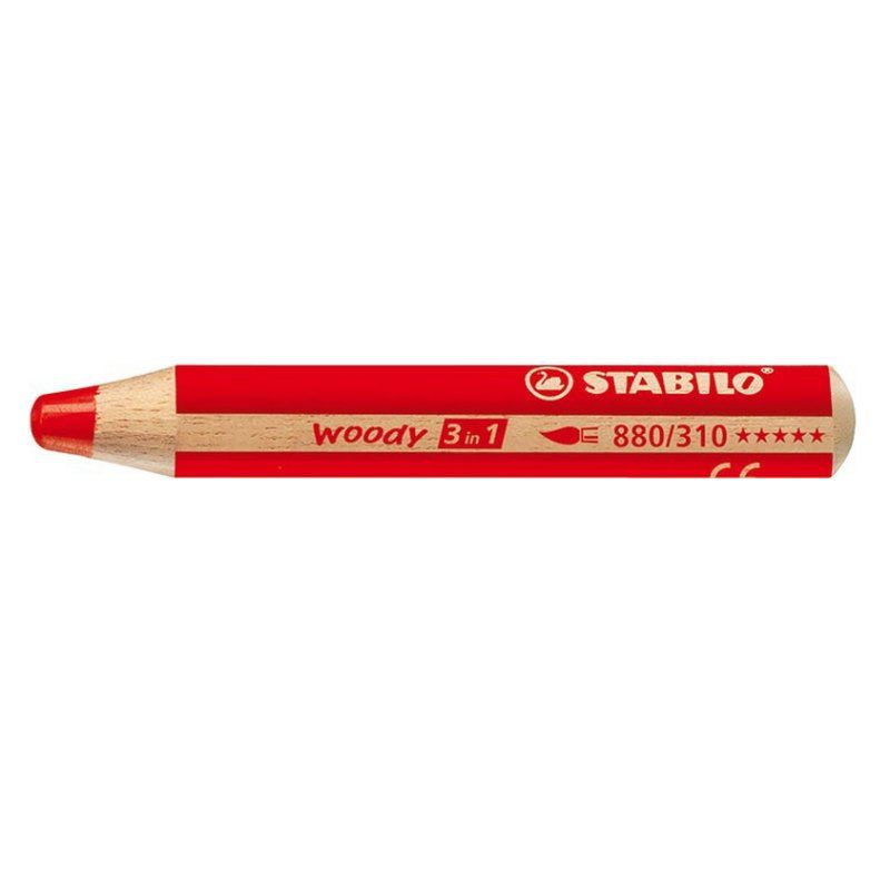STABILO Crayon multi-talents woody 3 en 1, rond, rouge