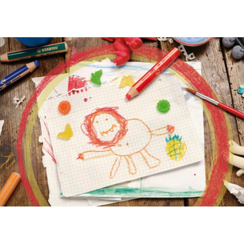 STABILO Crayon multi-talents woody 3 en 1, rond, rose