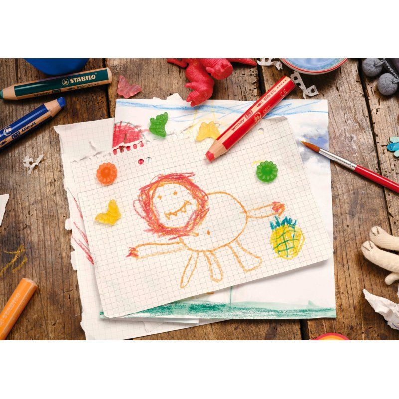 STABILO Crayon multi-talents woody 3 en 1, rond, cyan