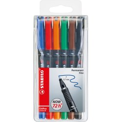 STABILO OHPen universal permanent, 6 Pack marqueur indélébile Pointe ogive Noir, Bleu, Marron, Vert, Orange, Rouge 6