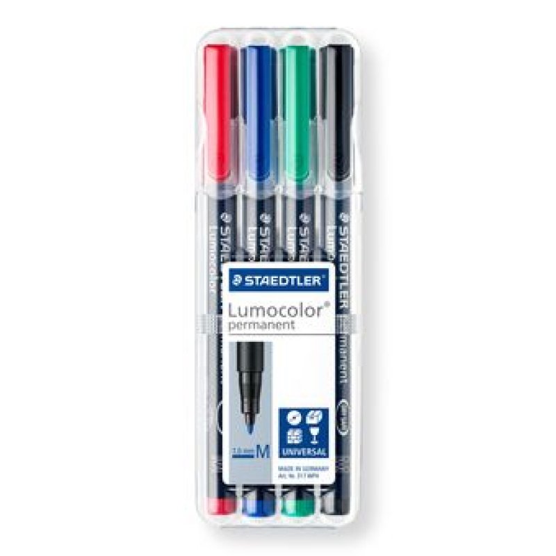 Staedtler Lumocolor 317 WP4 permanent marker Black, Blue, Green, Red 4 pc(s)