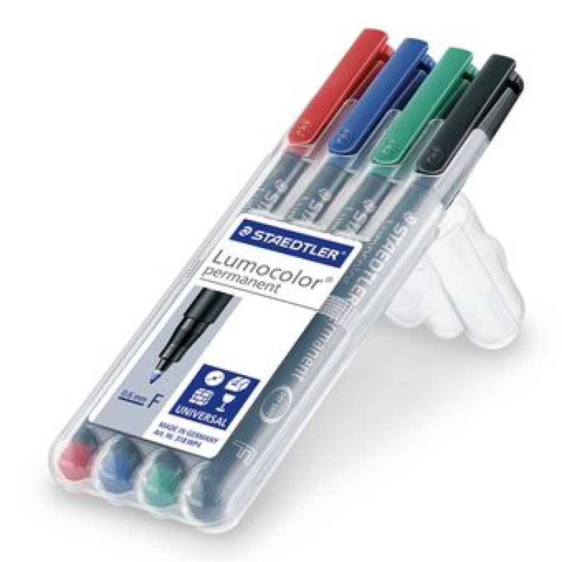 Staedtler Lumocolor 318 WP4 marqueur indélébile Pointe fine Noir, Bleu, Vert, Rouge 4 pièce(s)