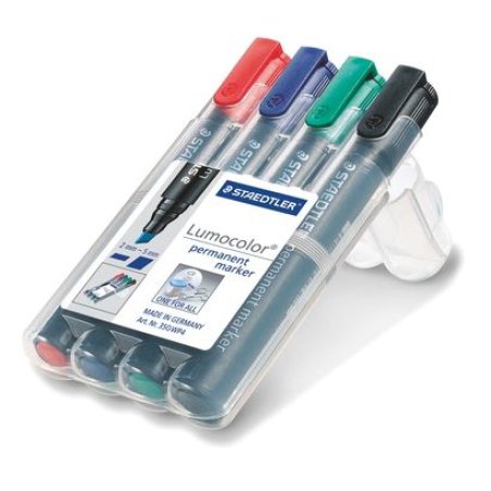 Staedtler Lumocolor 350 WP4 marqueur 4 pièce(s) Noir, Bleu, Vert, Rouge