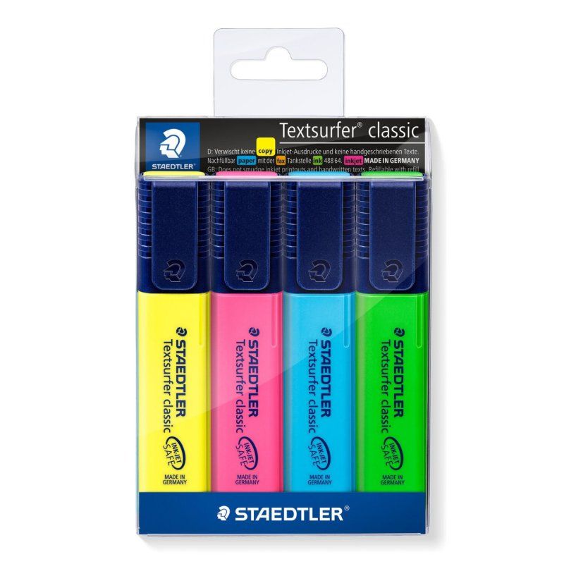 Staedtler Textsurfer classic 364 marqueur 4 pièce(s) Pointe biseautée Bleu, Vert, Rose, Jaune