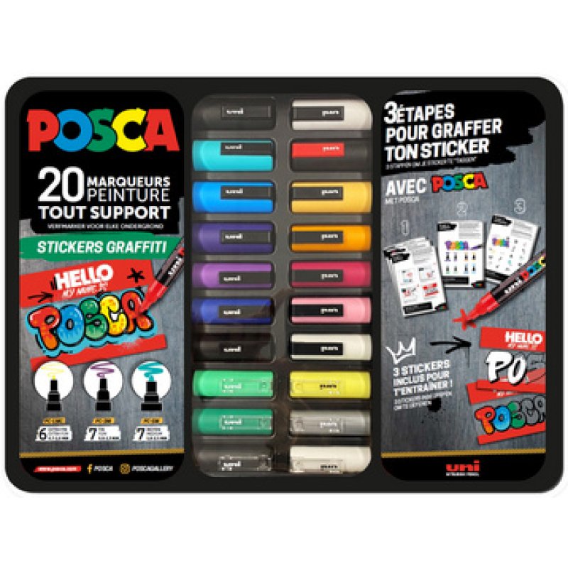 POSCA Marqueur à pigment "STICKERS GRAFFITI", mallette métal