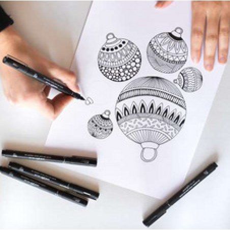 uni-ball Feutre technique uni pin, étui métal de 14 pièces