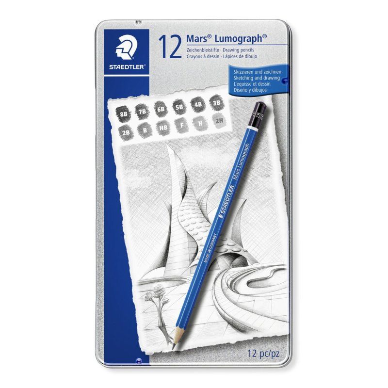 STAEDTLER Crayon Mars Lumograph, étui métallique de 12