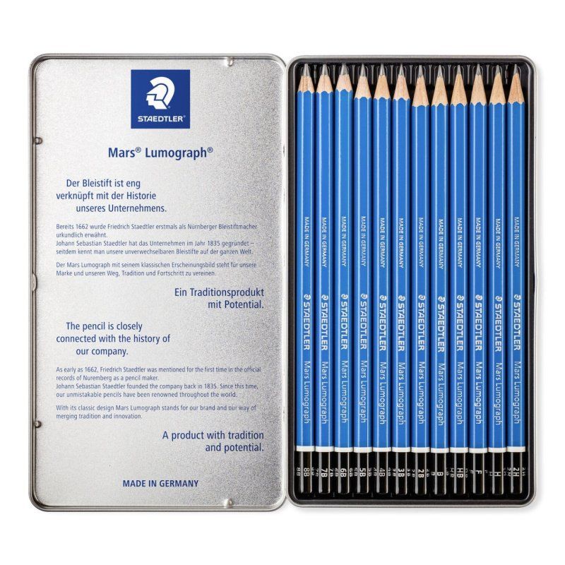 STAEDTLER Crayon Mars Lumograph, étui métallique de 12