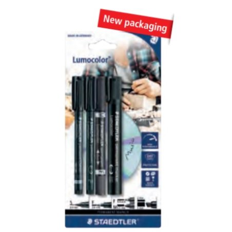 STAEDTLER Set de 4 marqueurs permanents Lumocolor, noir