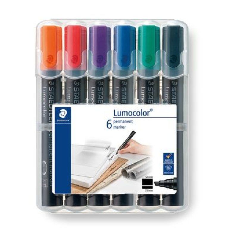 Staedtler Lumocolor permanent marker Chisel tip Black, Blue, Green, Red, Violet, Yellow 6 pc(s)