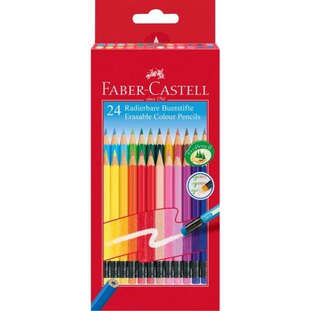 FABER-CASTELL Crayon de couleur gommable, étui carton de 24