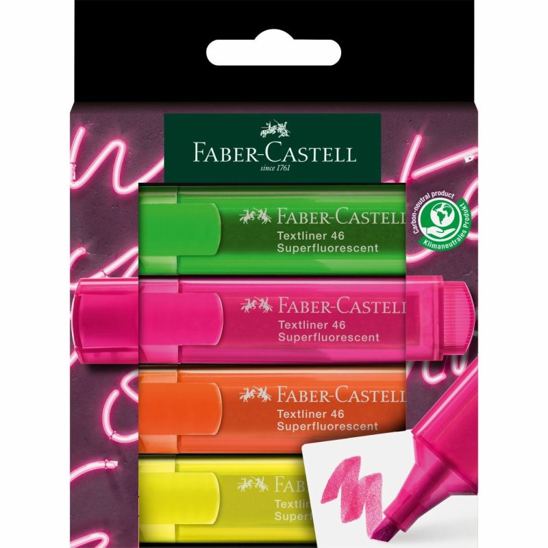 Faber-Castell 254600 marker 4 pc(s) Chisel tip Green, Orange, Pink, Yellow
