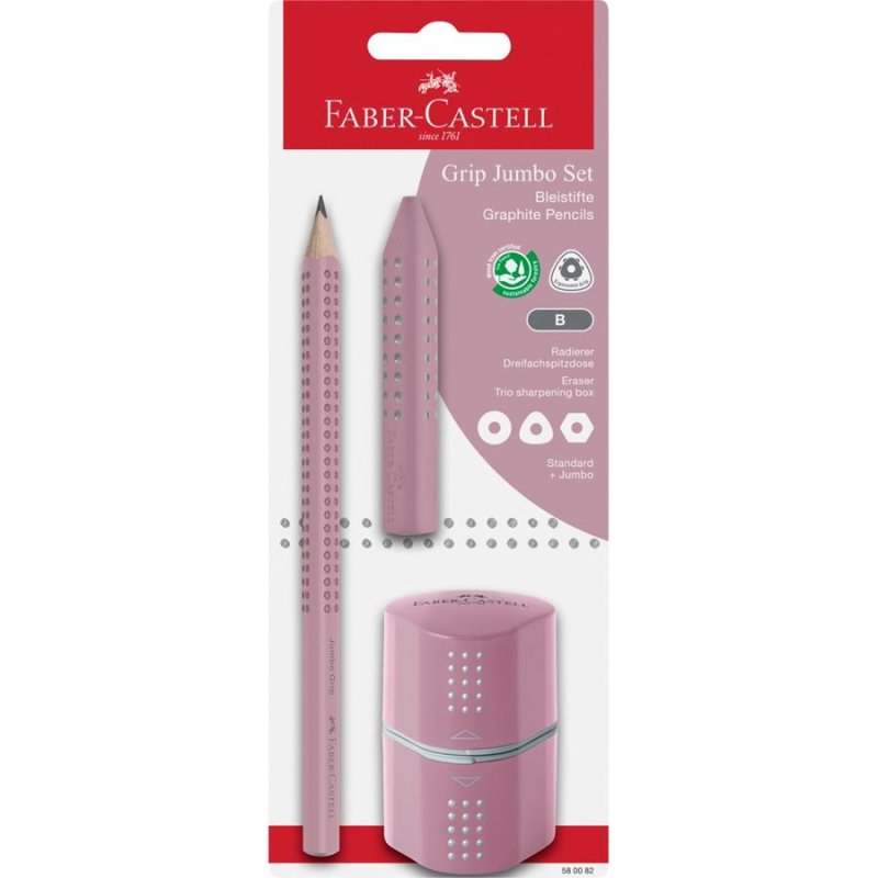 FABER-CASTELL Kit crayon de papier Jumbo GRIP, rose, blister