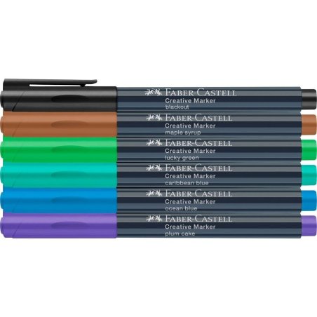 Faber-Castell Creative marker 6 pc(s) Bullet tip Black, Blue, Brown, Green, Turquoise, Violet