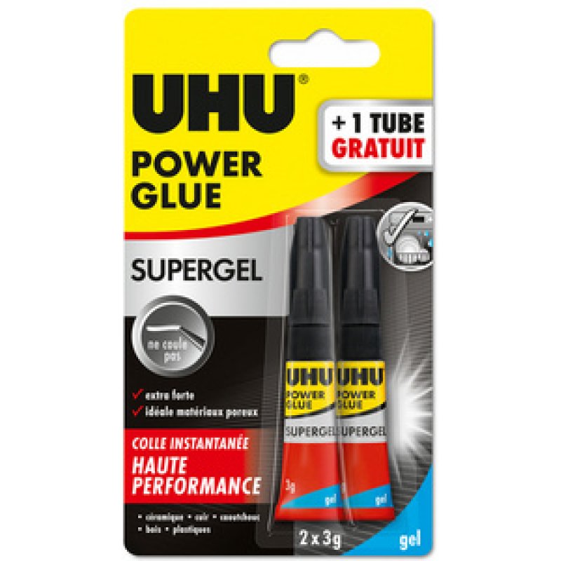 UHU Colle instantanée POWER GLUE ultra rapide SUPERGEL, 3 g