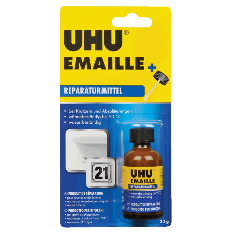 UHU Produit de réparation ÉMAIL, flacon à pinceau de 23 g