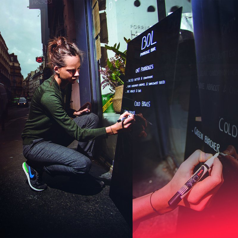 uni-ball Marqueur craie Chalk marker PWE5M, bleu métallique