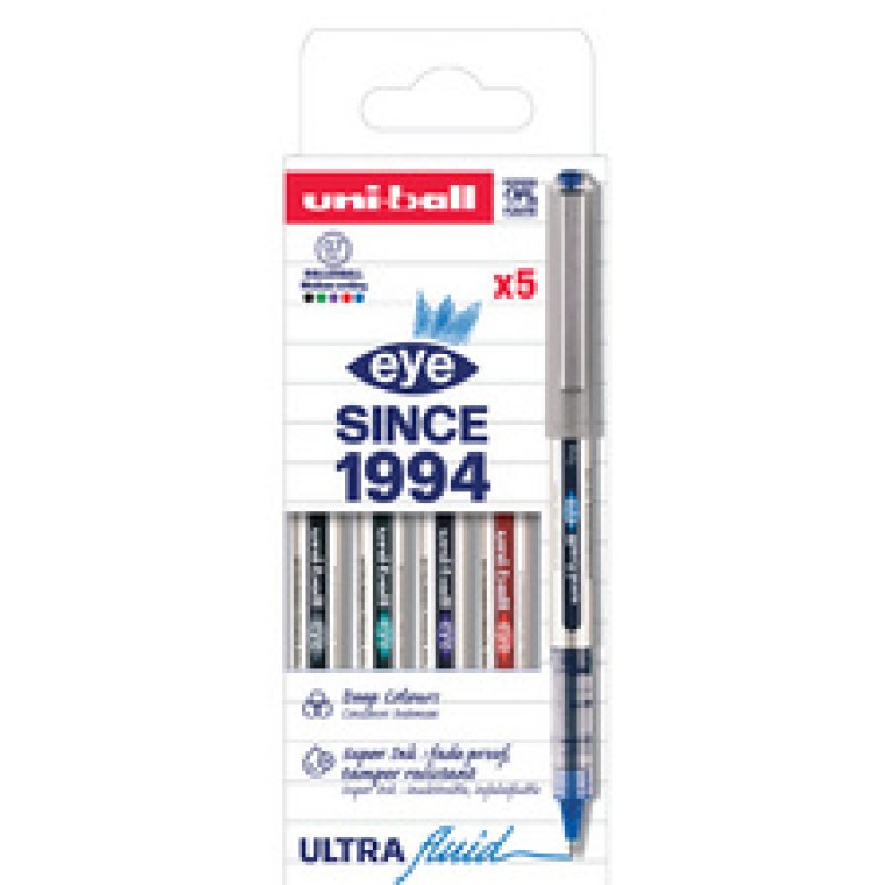 uni-ball Stylo roller eye fine UB157E PF, étui de 5, assorti