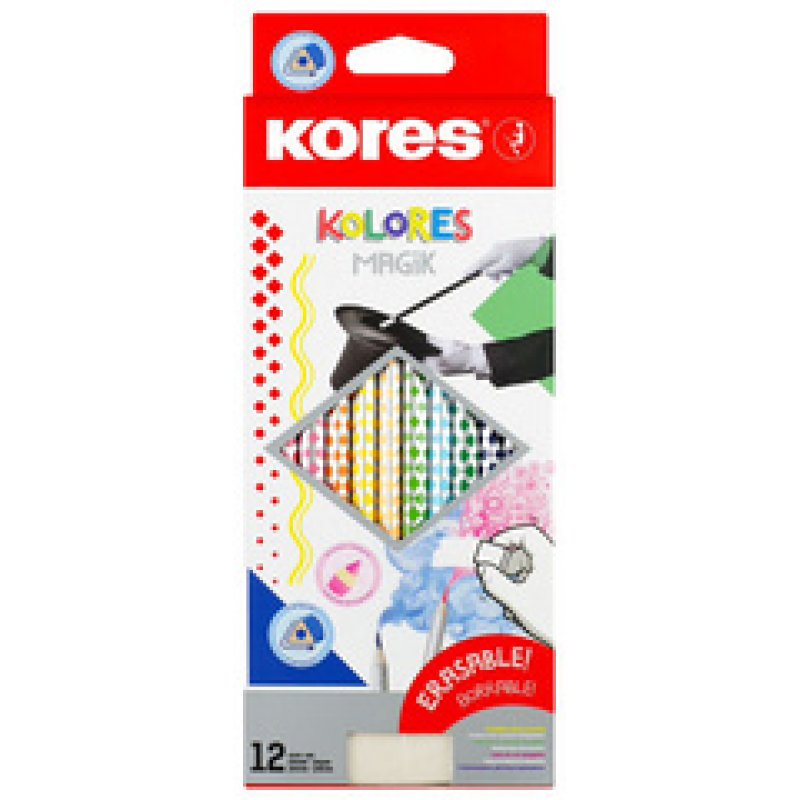 Kores Crayon de couleur "KOLORES Magik" effaçable,étui de 12