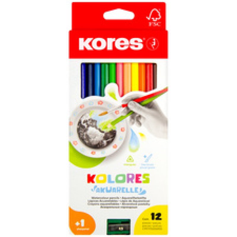 Kores Crayon de couleur aquarellable "Akuarelle", étui de 12