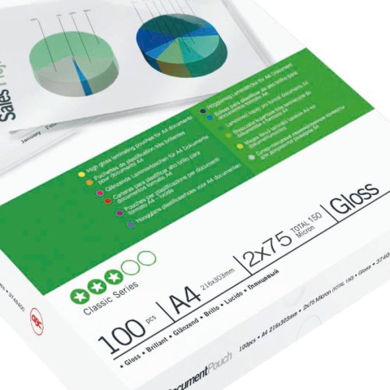 GBC Document Laminating Pouches A4 2x75 Micron Gloss (100)