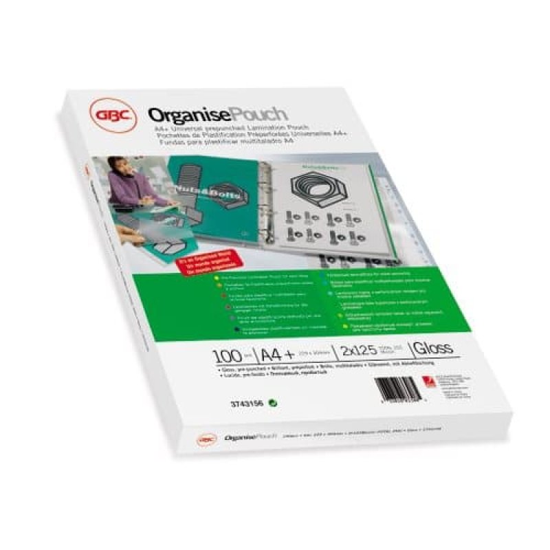 GBC Organise Laminating Pouches 2x125 Micron Gloss A4 (100)
