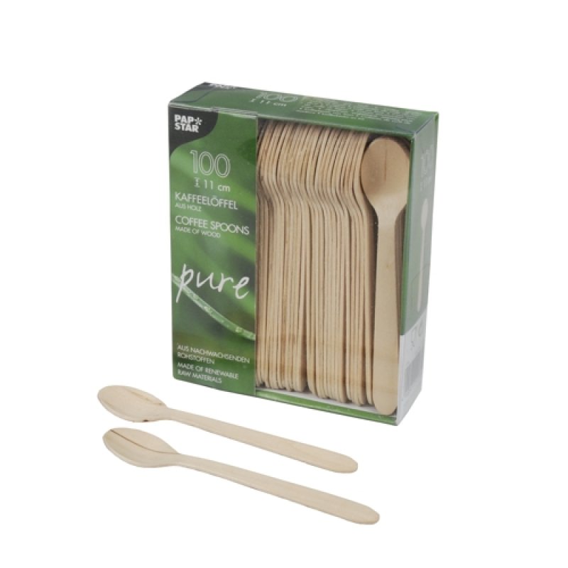 PAPSTAR Cuillère à café en bois "pure", longueur: 110 mm