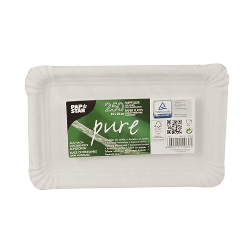 PAPSTAR Assiette en carton "pure" rectangulaire, blanc