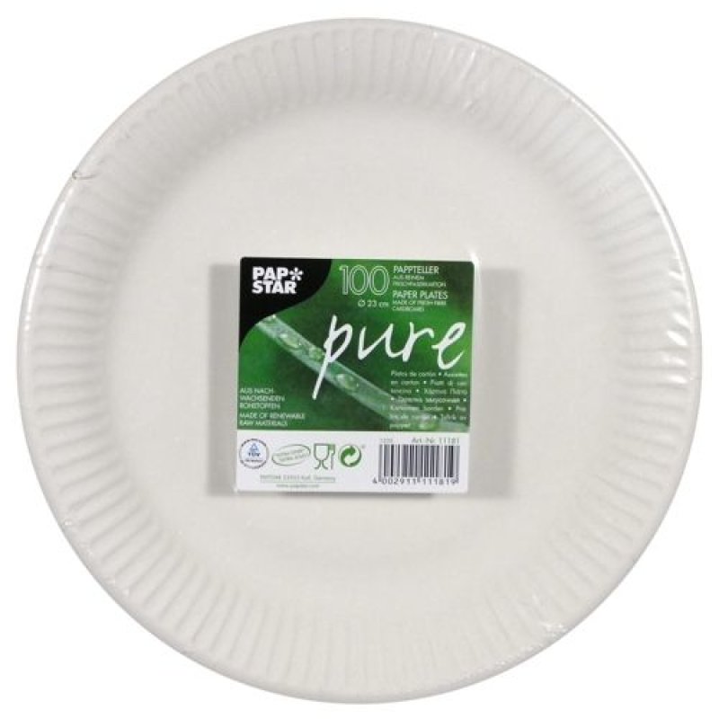 PAPSTAR Assiette en carton "pure", rond, 230 mm, blanc