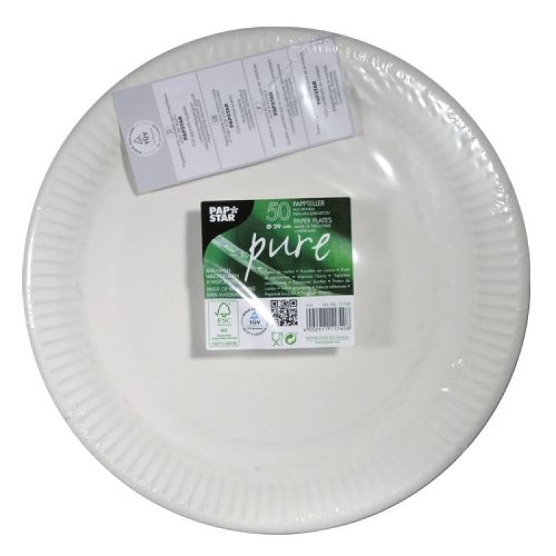 PAPSTAR Assiette en carton "pure", rond, 290 mm, blanc