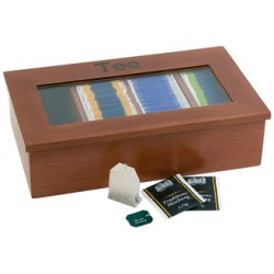 APS Boîte à thé et infusion, en bois, 4 cases, brun foncé