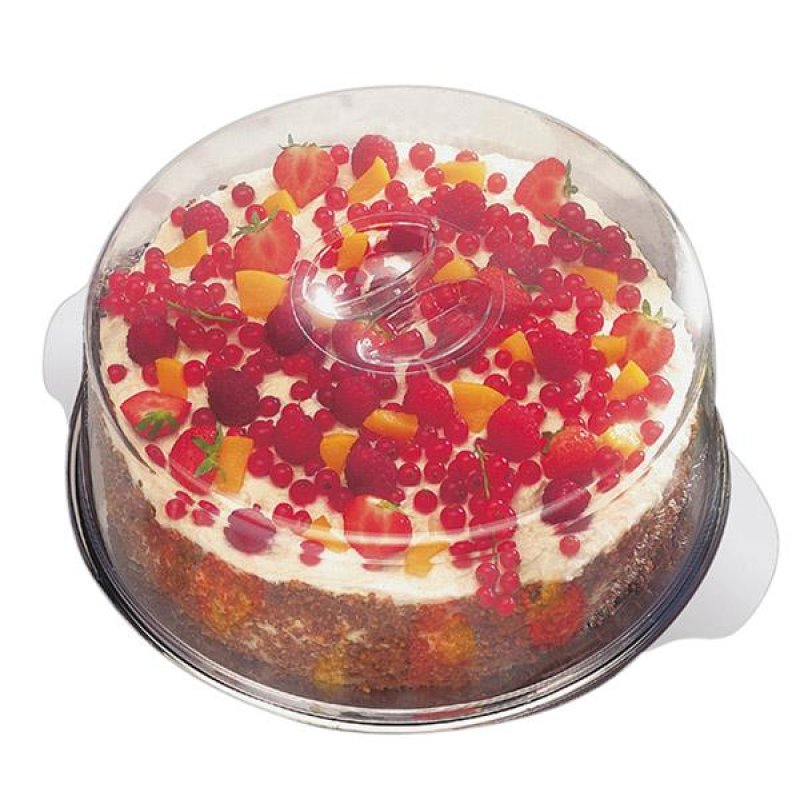 APS-Germany 00065 boîte de rangement pour gâteau Rond Polystyrène, Acier inoxydable Acier inoxydable, Transparent