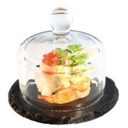 APS Plat en ardoise naturelle avec cloche en verre