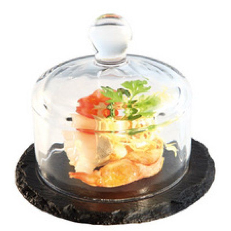 APS Plat en ardoise naturelle avec cloche en verre