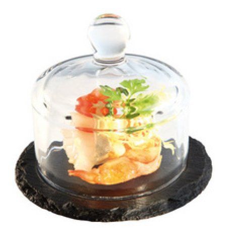 APS Plat en ardoise naturelle avec cloche en verre