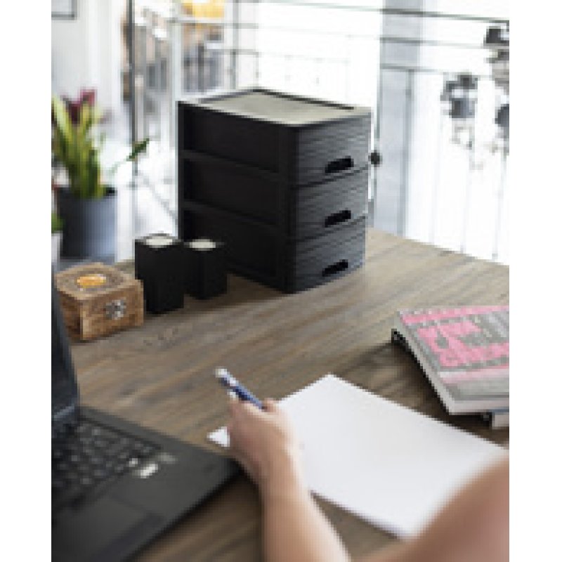 EDA Module de classement STONE, A5, 3 tiroirs, PP, noir