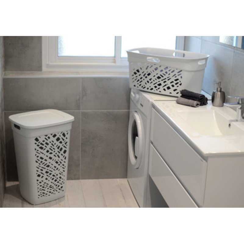 EDA Panier à linge ALMERIA, avec couvercle, 60 L, blanc