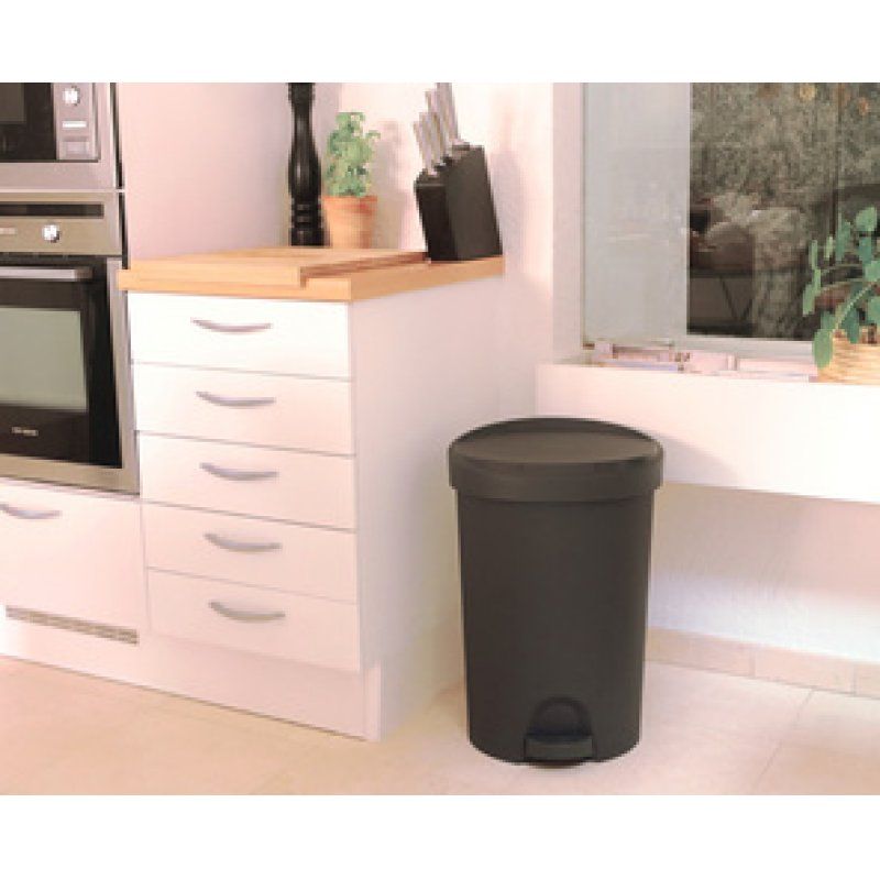 EDA Poubelle à pédale Stepy, 45 litres, PP, gris/anthracite