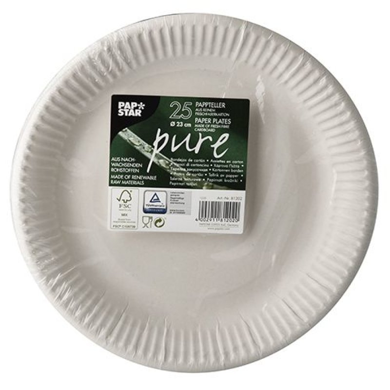 PAPSTAR Assiette en carton "pure", rond, 230 mm, blanc