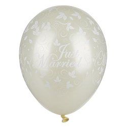 Papstar Balloons Ø 29 cm ivory "Just married" metallic Ballon-jouet