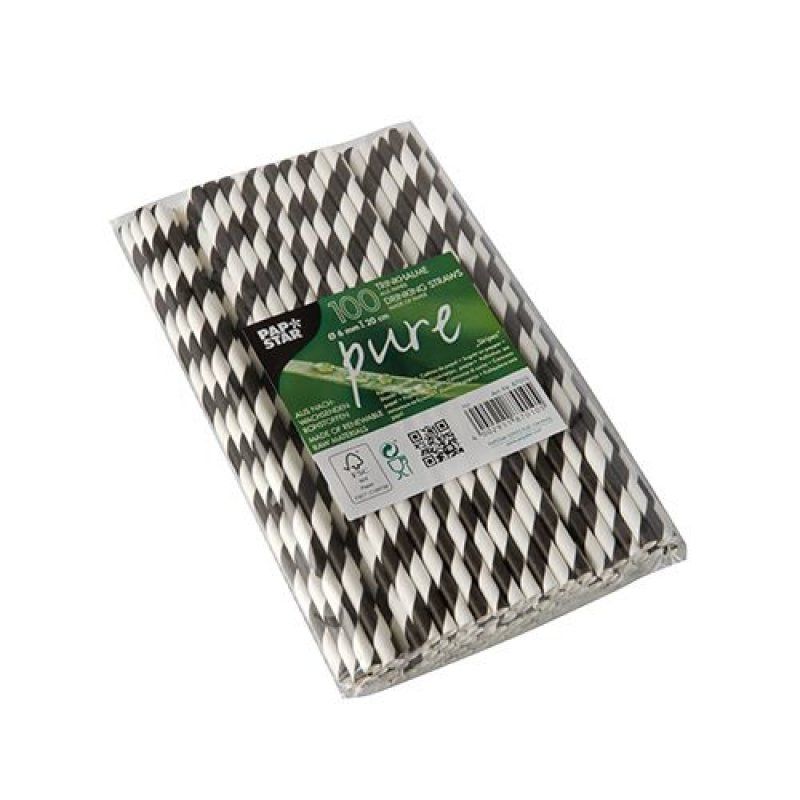 Papstar 87010 paille jetable 100 pièce(s) Noir, Blanc