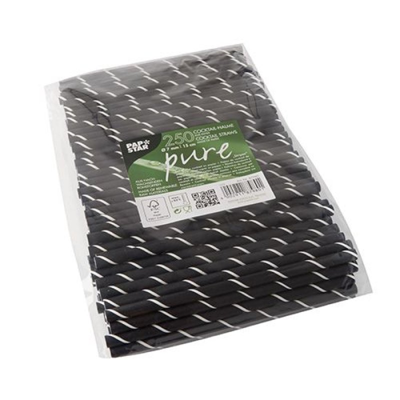 Papstar 87980 paille jetable 200 pièce(s) Noir, Blanc