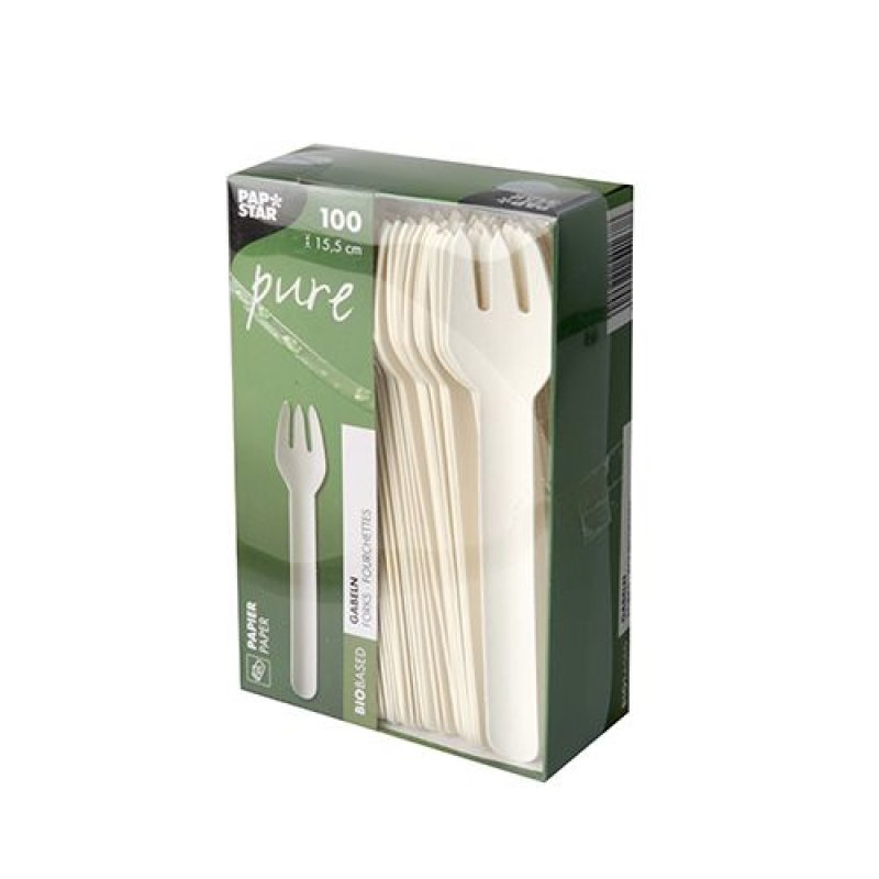 PAPSTAR Fourchette en papier "pure", longueur: 155 mm, blanc